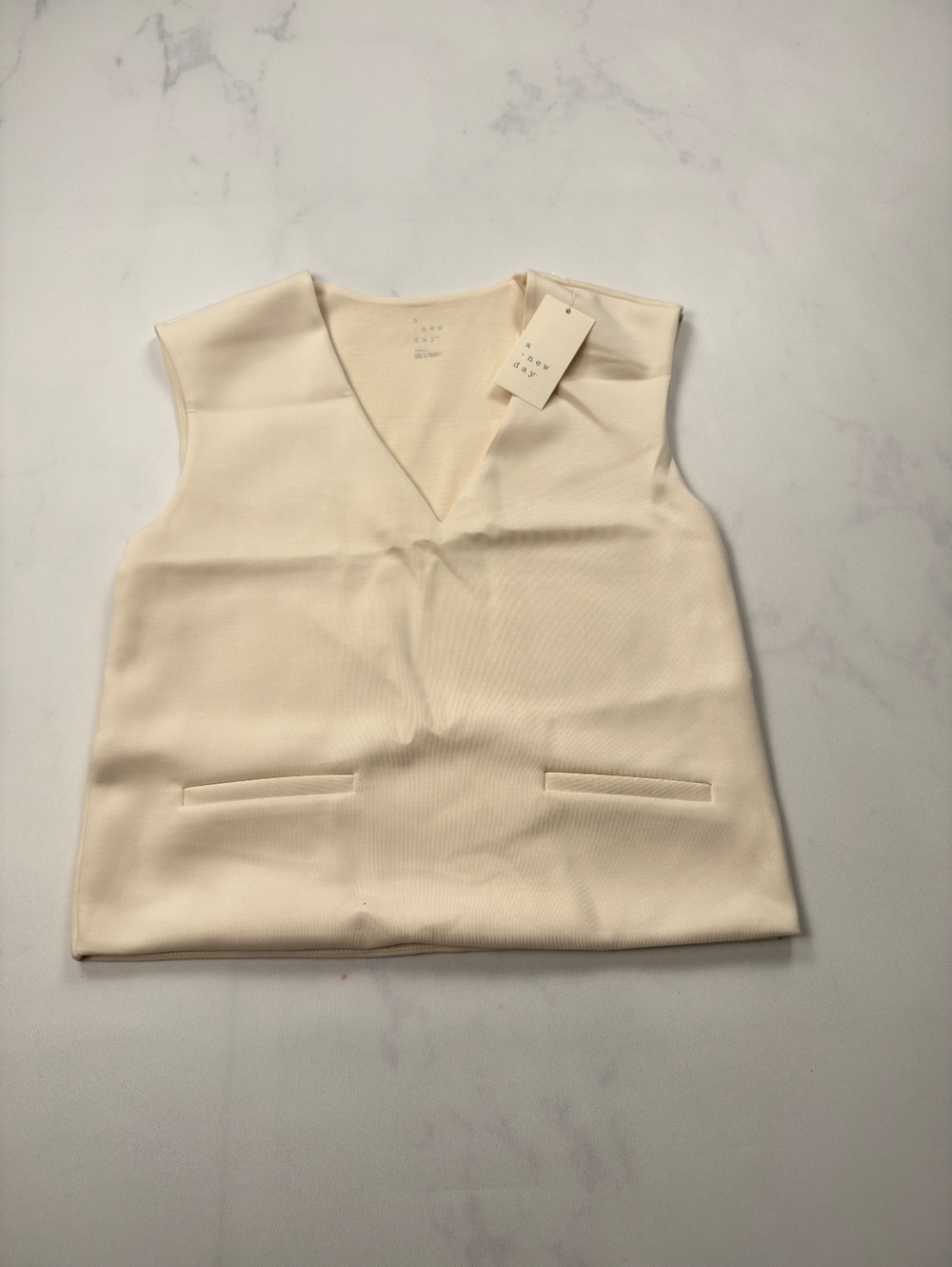 A New Day Sleeveless Tunic Cream V Neck Minimalist - Womens S NWT